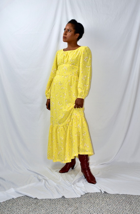 Vintage Prairie Dress in Yellow Ditsy Floral and P