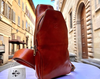 Bolso bandolera de piel italiana, hecho a mano en Italia, bolso bandolera de pecho