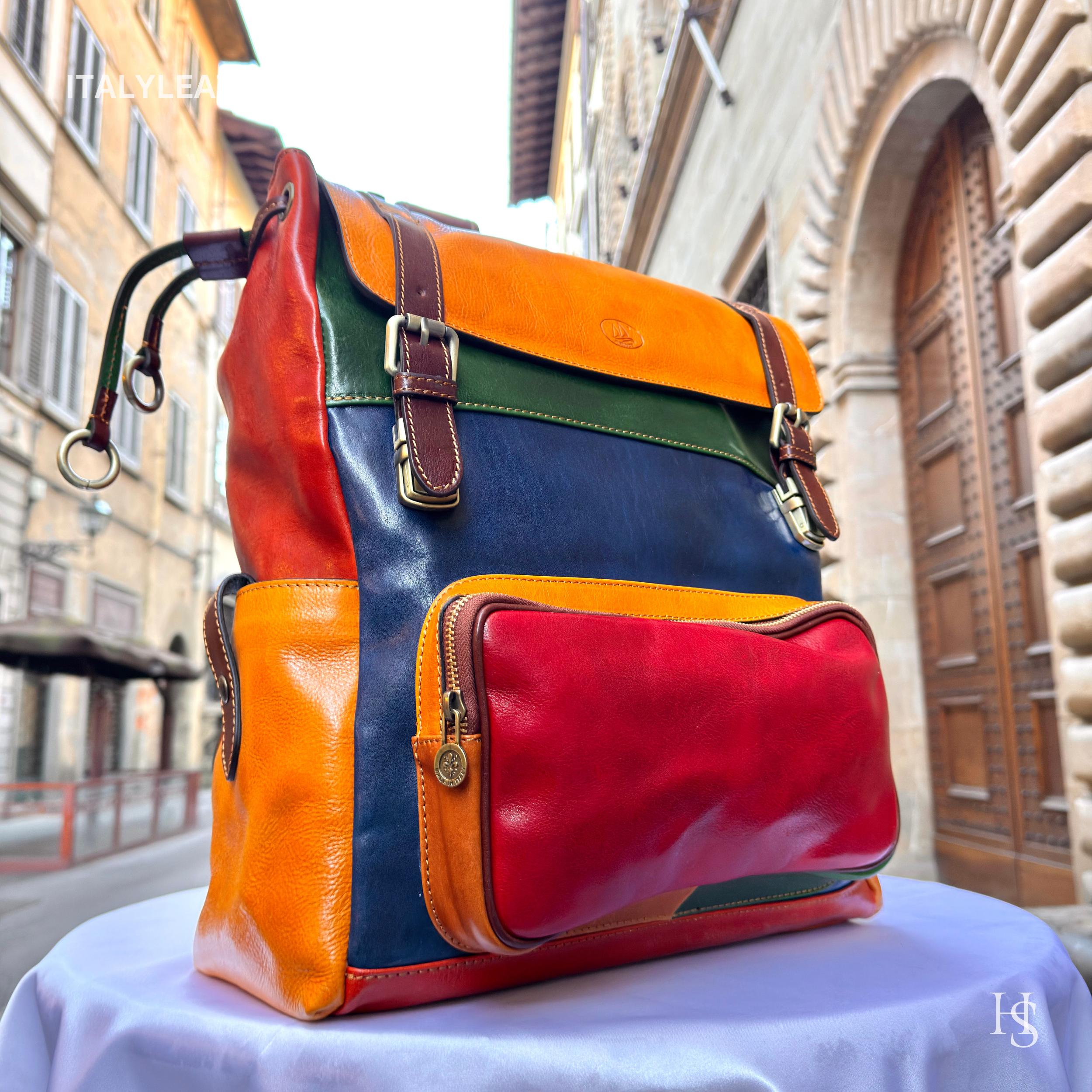Italian Full Grain Leather Backpack, Handmade in Italy 