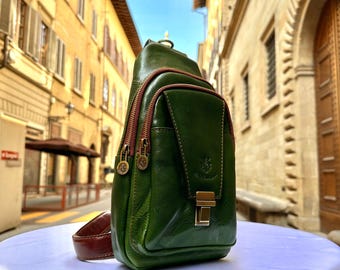 Italienische Leder Sling Bag für Männer, handgefertigt in Italien, Crossbody Reisegeschenk