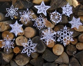 Set of Six Hand Crocheted White Snowflake Ornaments for Winter and Holiday Decorating