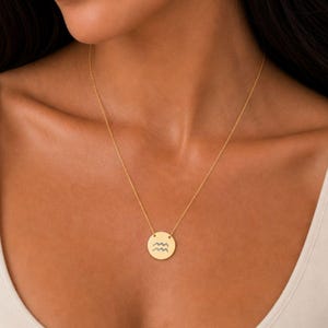 Aquarius Necklace, Zodiac Coin Necklace, Aquarius Coin
