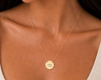 Aquarius Necklace, Zodiac Coin Necklace, Aquarius Coin