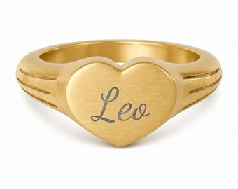 Leo Signet Ring, Leo Ring, Star Signet Ring, Heart Signet Ring