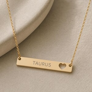 Taurus Pendant, Zodiac Bar Necklace, Birth Sign Necklace, Nontarnish Necklace
