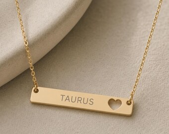 Taurus Pendant, Zodiac Bar Necklace, Birth Sign Necklace, Nontarnish Necklace