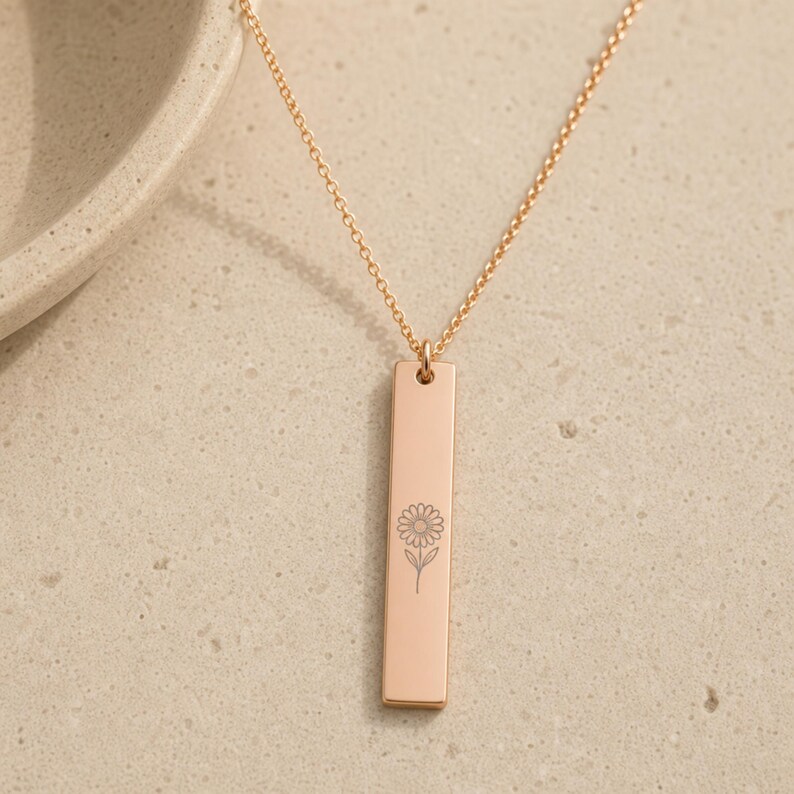 Tiny Daisy Necklace, April Birth Flower, Daisy Charm Necklace 18K Rose Gold PVD coating