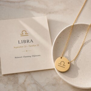 Libra Coin Necklace, Libra Scale Necklace, Zodiac Coin Necklace 18K Gold PVD coating