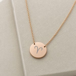 Aries Ram Necklace, Aries Sign Necklace, Aries Charm Necklace, Zodiac Coin Necklace 18K Rose Gold PVD coating
