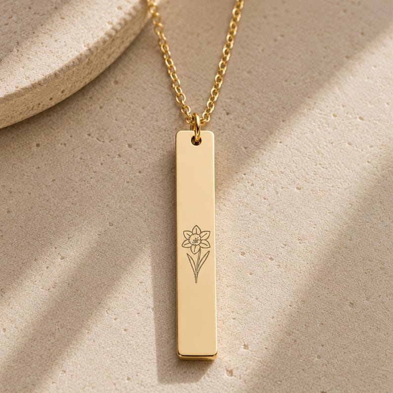 Daffodil Flower Necklace, Daffodil Necklace, Daffodil Pendant 18K Gold PVD coating