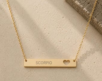 Scorpio Gift For Her, Scorpio Pendant, Zodiac Bar Necklace, Birth Sign Necklace