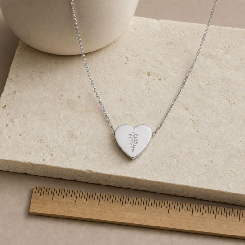 Daffodil Necklace, Daffodil Pendant, March Birth Flower Stainless Steel (No coating)