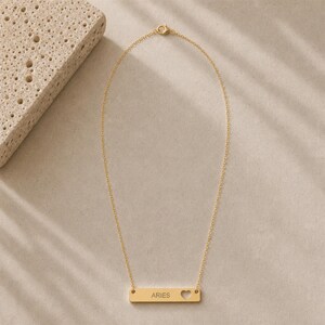 Aries Sign Necklace, Aries Pendant, Zodiac Bar Necklace, Birth Sign Necklace image 4