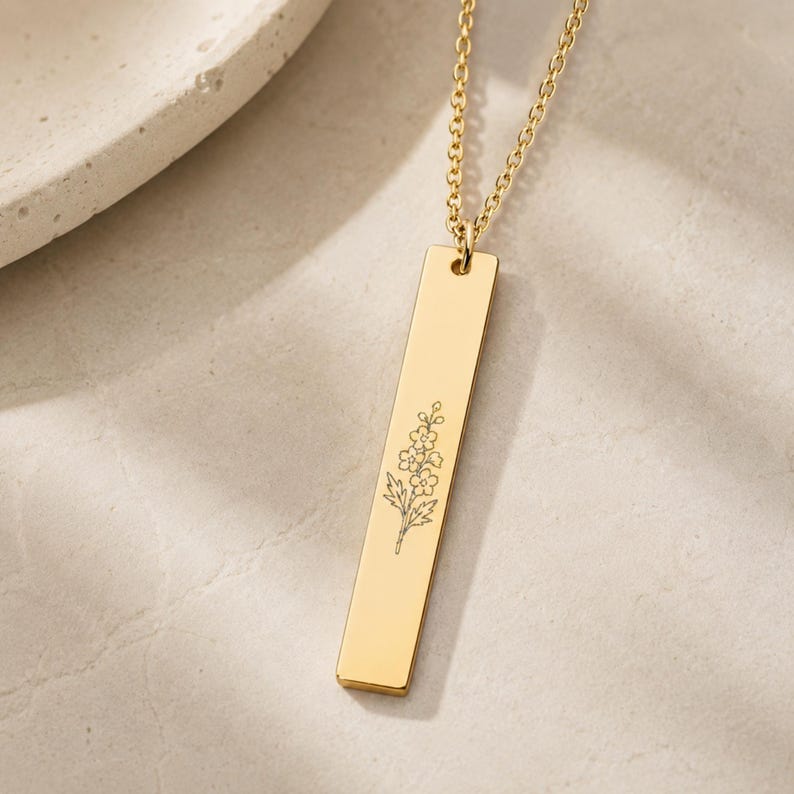 Larkspur Necklace, July Flower Necklace, Larkspur Charm 18K Gold PVD coating