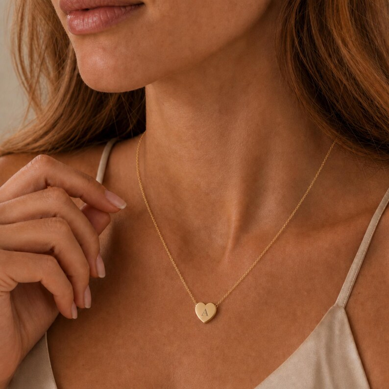 Heart Initial Pendant Necklace - Personalized One or Two Initial Necklace image 4