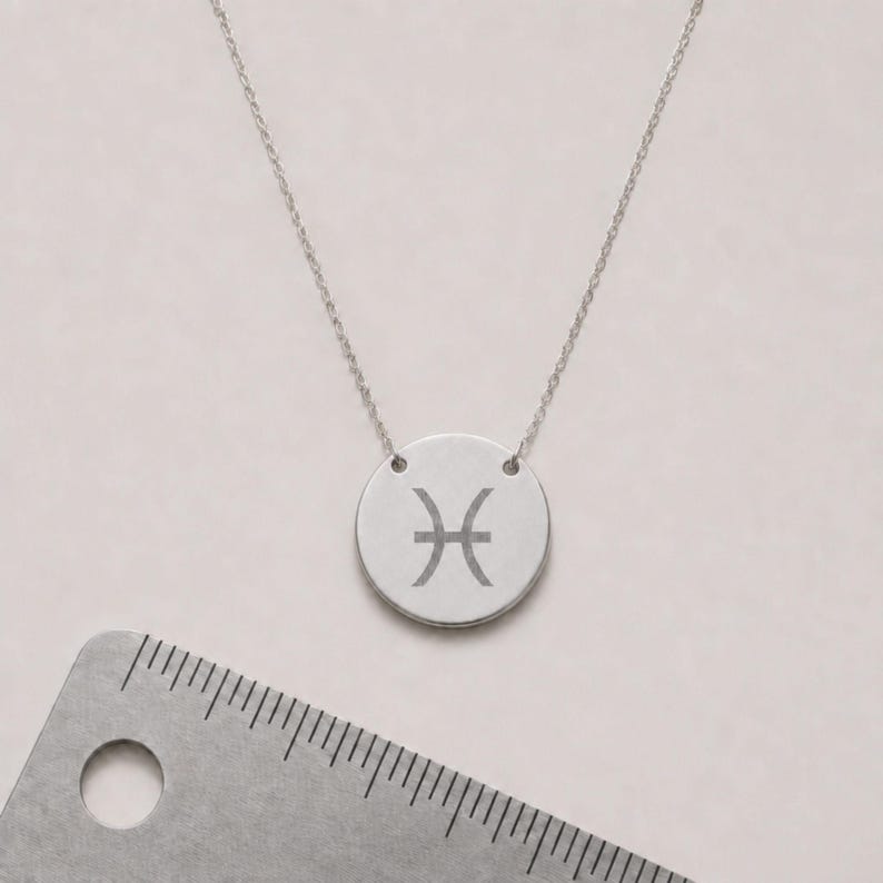 Pisces Zodiac Jewelry, Pisces Symbol Necklace, Pisces Coin Pendant, Pisces Coin Necklace Stainless Steel (No coating)