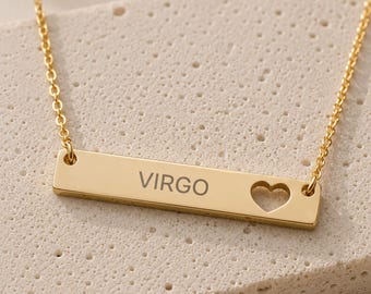 Virgo Sign Necklace, Virgo Pendant, Zodiac Bar Necklace, Birth Sign Necklace