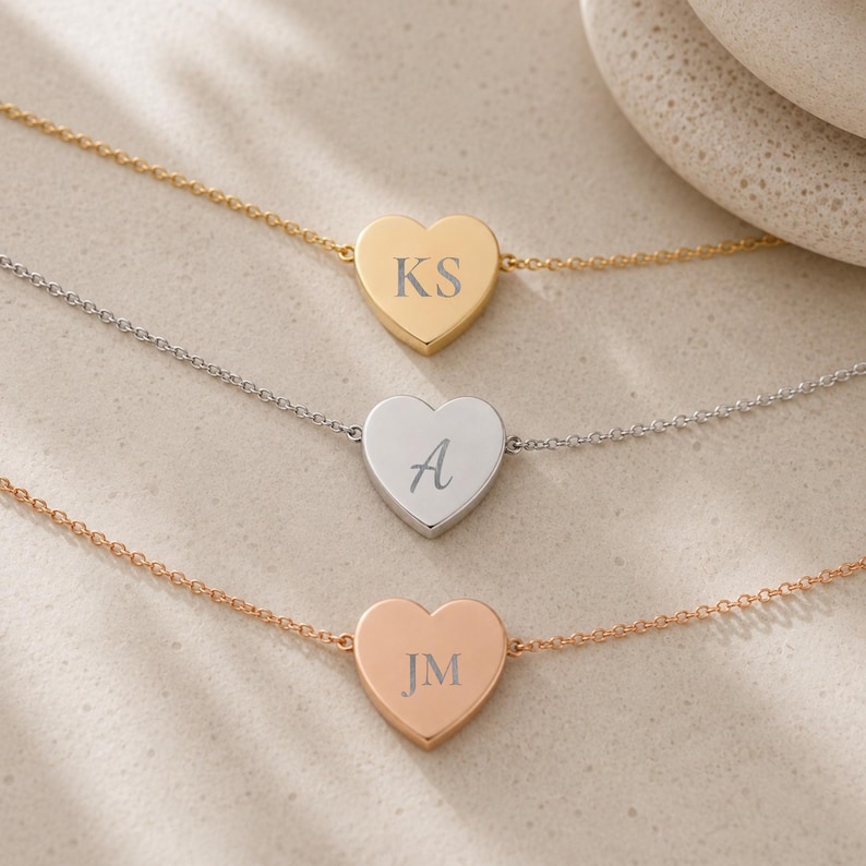 Heart Initial Pendant Necklace - Personalized One or Two Initial Necklace image 1