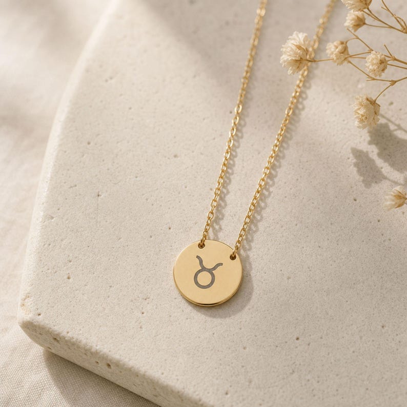 Taurus Coin Necklace, Taurus Bull Necklace, Zodiac Coin Necklace, Birth Sign Necklace image 6