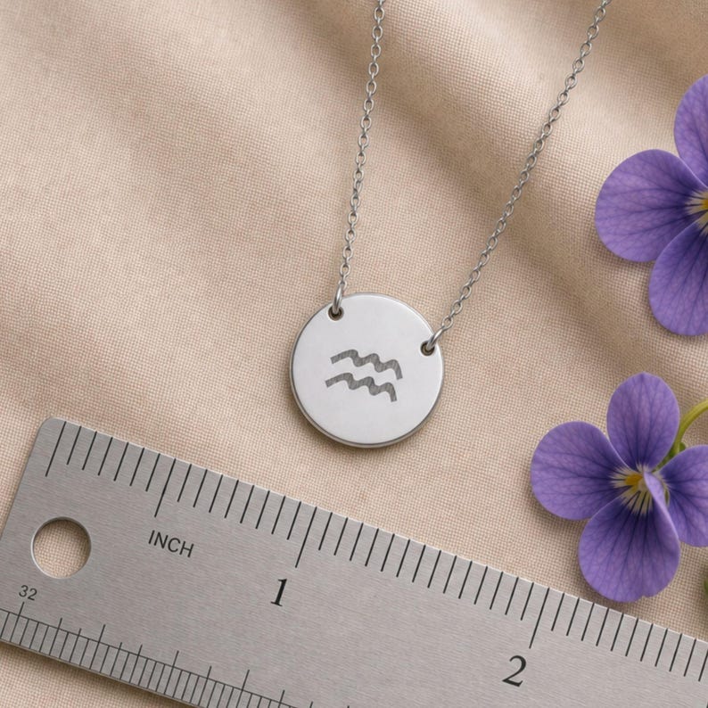 Aquarius Necklace, Zodiac Coin Necklace, Aquarius Coin Stainless Steel (No coating)