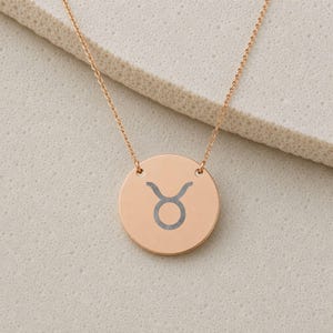 Taurus Coin Necklace, Taurus Bull Necklace, Zodiac Coin Necklace, Birth Sign Necklace 18K Rose Gold PVD coating