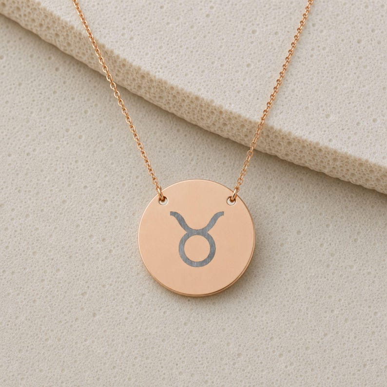 Taurus Coin Necklace, Taurus Bull Necklace, Zodiac Coin Necklace, Birth Sign Necklace 18K Rose Gold PVD coating