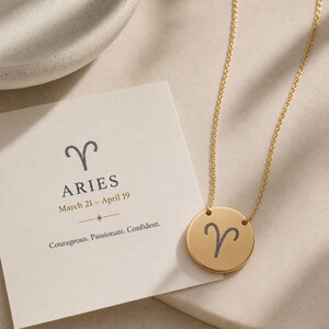 Aries Ram Necklace, Aries Sign Necklace, Aries Charm Necklace, Zodiac Coin Necklace 18K Gold PVD coating