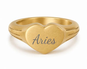Aries Ring, Constellation Ring, Heart Signet Ring, Small Signet Ring