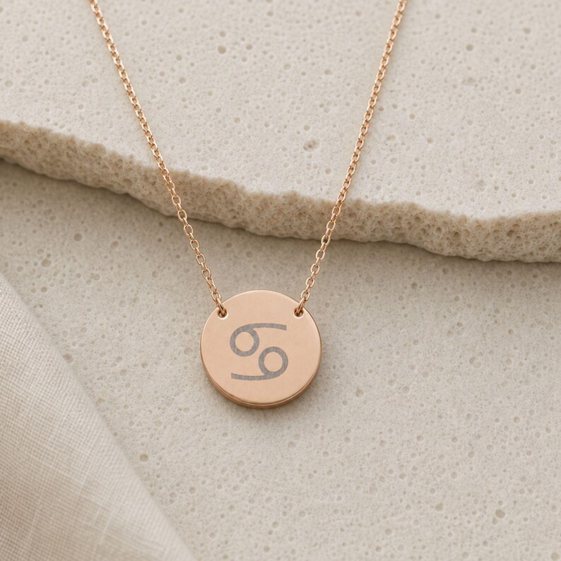 Cancer Crab Necklace, Cancer Coin Necklace, Cancer Zodiac Coin, Zodiac Coin Necklace 18K Rose Gold PVD coating