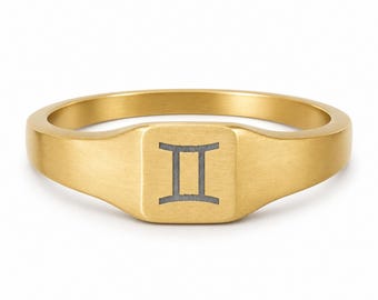 Gemini Signet Ring, Gemini Ring, Zodiac Signet Ring, Square Signet Ring