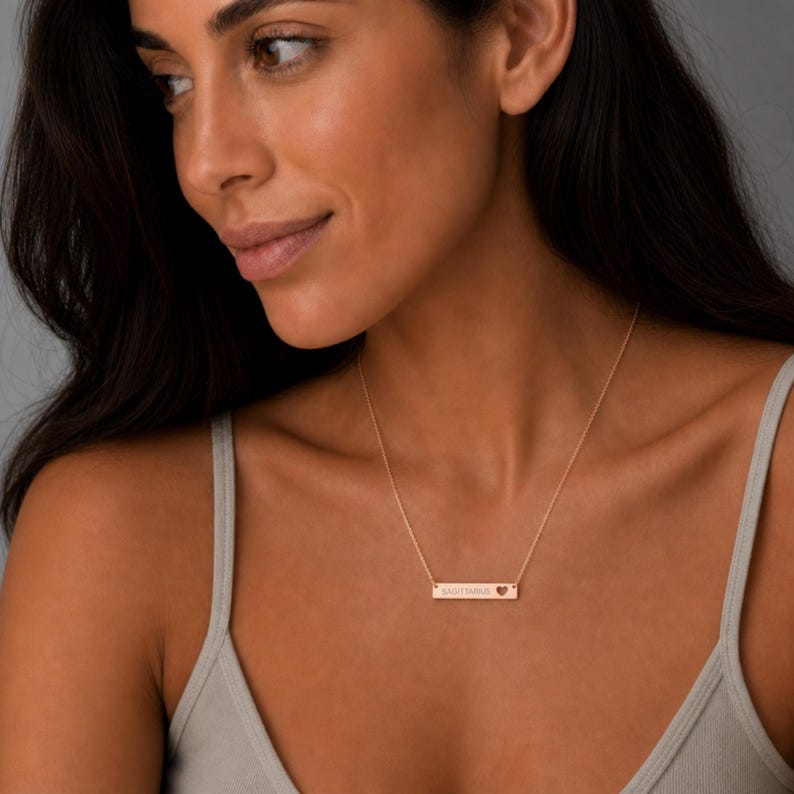 Sagittarius Pendant, Sagittarius Necklace, Zodiac Bar Necklace, Birth Sign Necklace 18K Rose Gold PVD coating