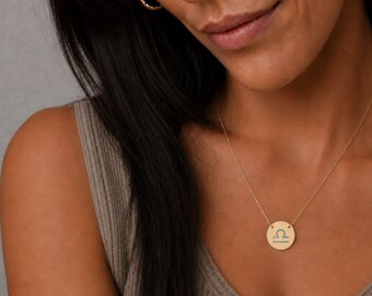 Libra Coin Necklace, Libra Scale Necklace, Zodiac Coin Necklace