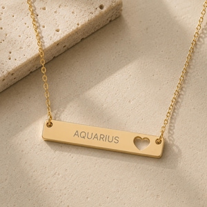 Pingente de Aquário, Colar de Aquário, Colar com Barra do Zodíaco, Colar com Signo do Zodíaco imagem 1