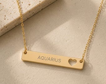 Aquarius Pendant, Aquarius Necklace, Zodiac Bar Necklace, Birth Sign Necklace