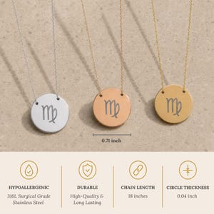 Colgante de moneda de Virgo, collar de moneda de Virgo, collar del signo zodiacal, collar del signo Virgo imagen 8