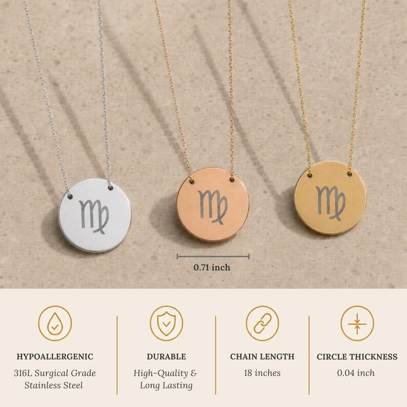 Colgante de moneda de Virgo, collar de moneda de Virgo, collar del signo zodiacal, collar del signo Virgo imagen 8