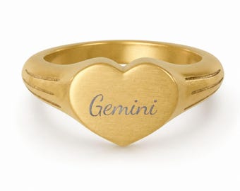Gemini Ring, Constellation Ring, Heart Signet Ring, Small Signet Ring