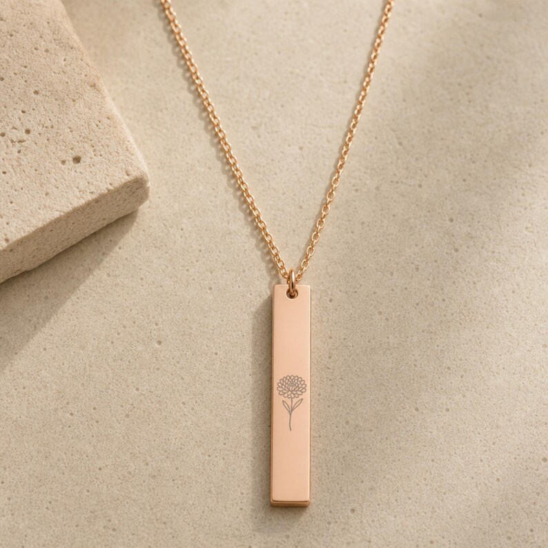 Chrysanthemum Necklace, Chrysanthemum Charm, November Birth Flower 18K Rose Gold PVD coating