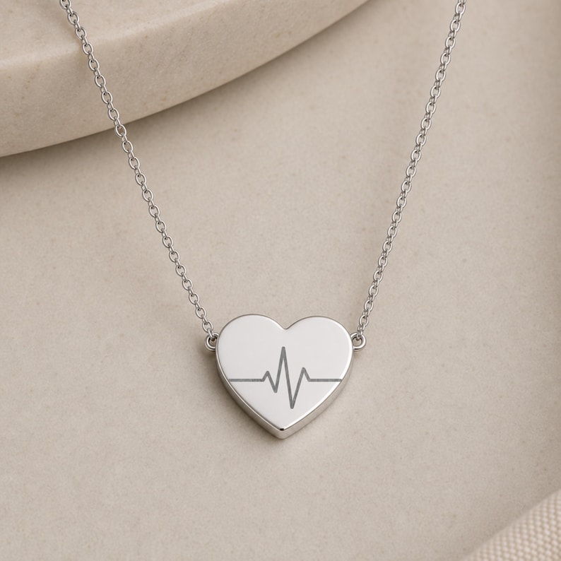 Heartbeat Necklace, EKG Heart Pendant, Stainless Steel, Tarnish Resistant, Symbolic Jewelry image 8