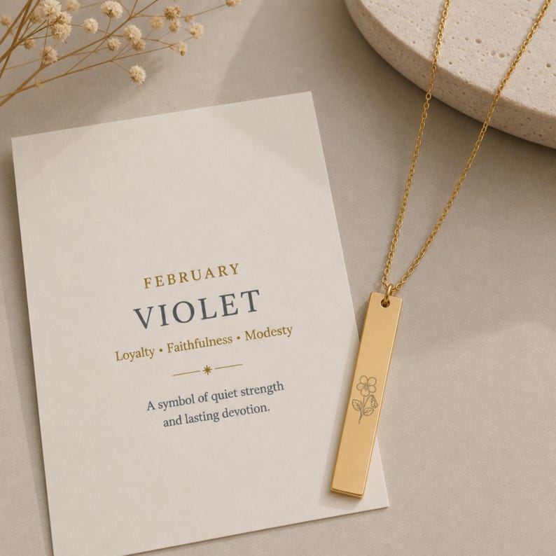 Collana con fiore di nascita di febbraio, collana con fiore di violetta, ciondolo a forma di fiore di violetta immagine 2