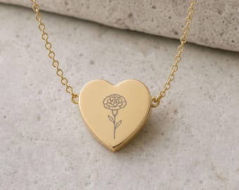 Carnation Necklace, Carnation Pendant, January Birth Flower