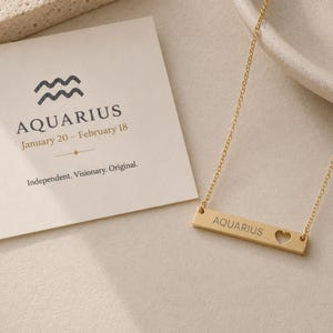 Pingente de Aquário, Colar de Aquário, Colar com Barra do Zodíaco, Colar com Signo do Zodíaco imagem 3