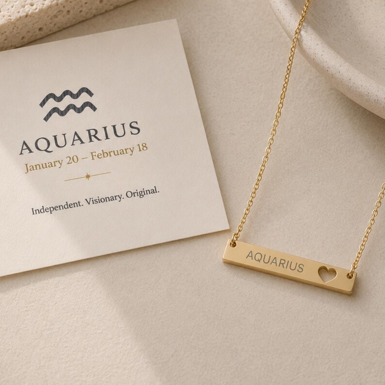 Pingente de Aquário, Colar de Aquário, Colar com Barra do Zodíaco, Colar com Signo do Zodíaco imagem 3