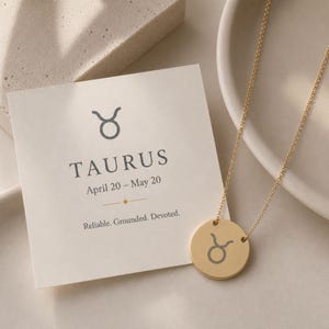 Taurus Coin Necklace, Taurus Bull Necklace, Zodiac Coin Necklace, Birth Sign Necklace 18K Gold PVD coating
