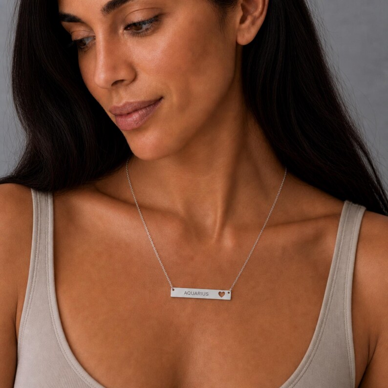 Pingente de Aquário, Colar de Aquário, Colar com Barra do Zodíaco, Colar com Signo do Zodíaco Stainless Steel (No coating)