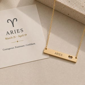 Aries Sign Necklace, Aries Pendant, Zodiac Bar Necklace, Birth Sign Necklace image 3