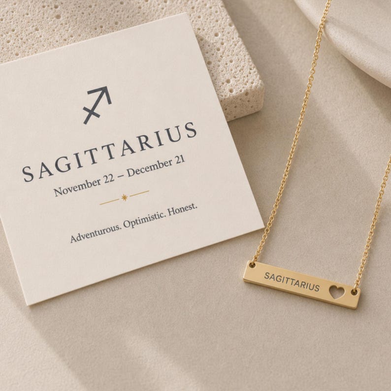 Sagittarius Pendant, Sagittarius Necklace, Zodiac Bar Necklace, Birth Sign Necklace image 2