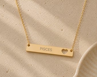 Pisces Pendant, Zodiac Bar Necklace, Birth Sign Necklace, Nontarnish Necklace