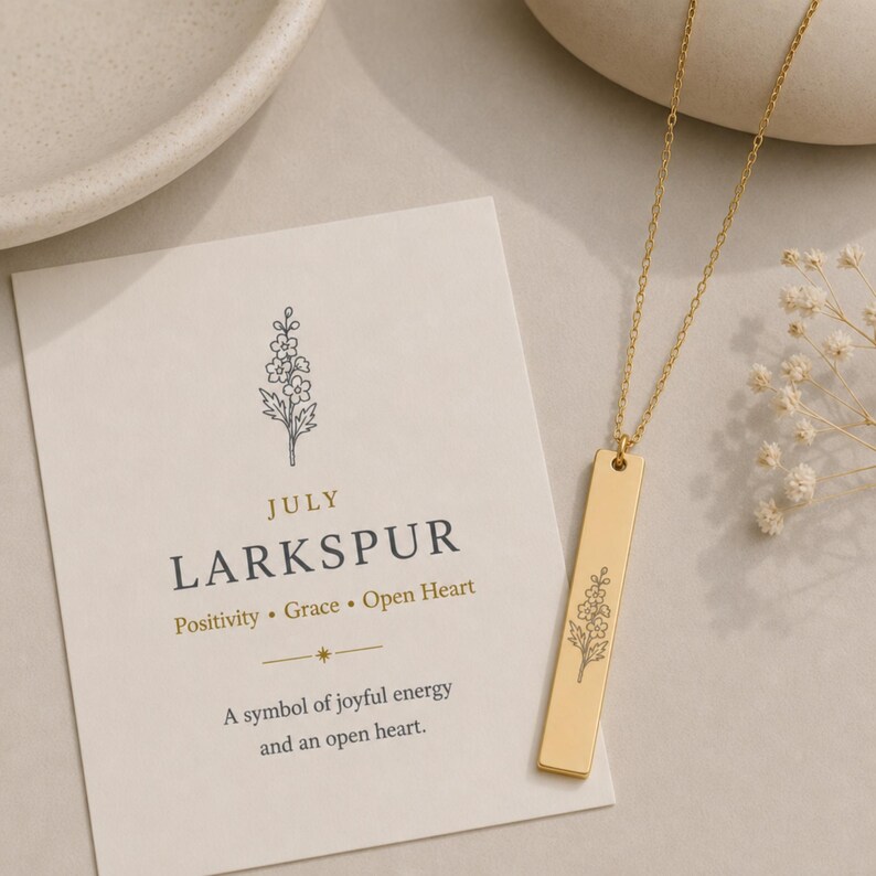 Larkspur Necklace, July Flower Necklace, Larkspur Charm image 3