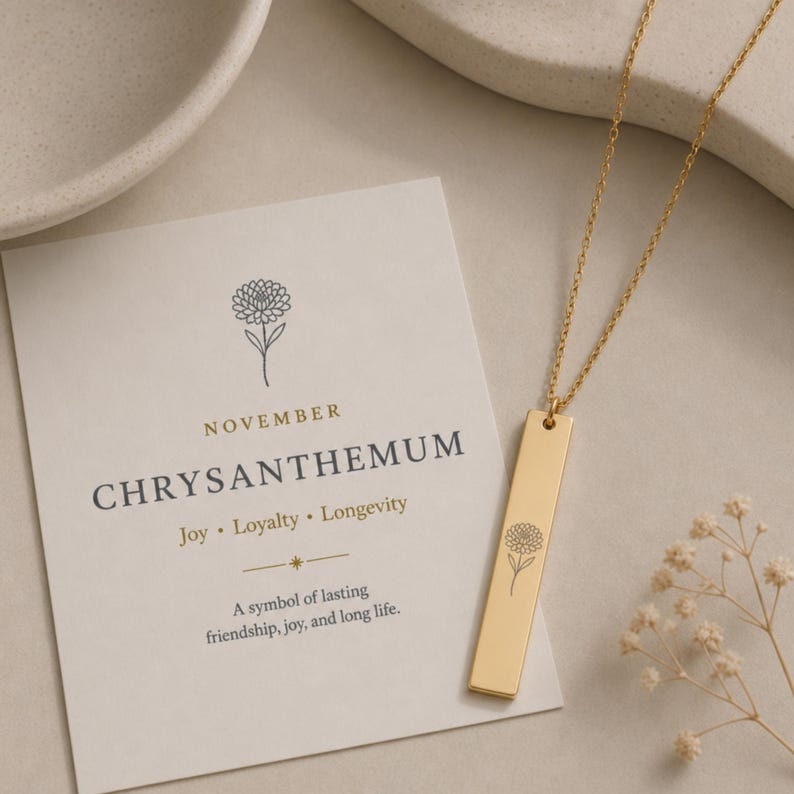 Chrysanthemum Necklace, Chrysanthemum Charm, November Birth Flower image 3